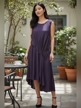 SIMPLY VERA VERA WANG Puple Pleated Asymmetrical Midi Dress XL Cocktail Party